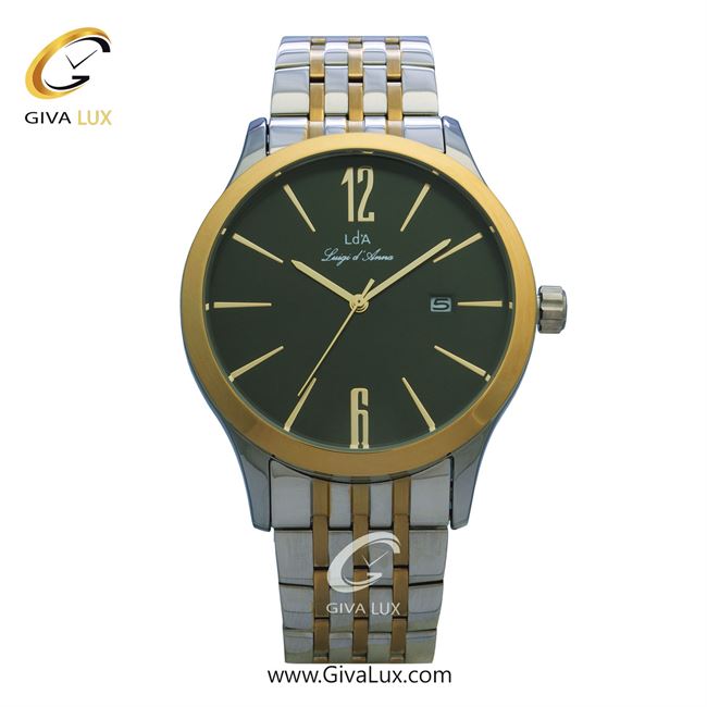 ساعت مچی اورجینال مردانه LdA | لوئیجی د آنا | Luigi d'Ana نقره ای-طلایی | طلایی-نقره ای| سبز یشمی تیره| کد رفرنس 2419